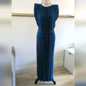 SINCERELY JULES | Women's Blueish/Teal Plisse Cored Belted Sleeveless Ma…